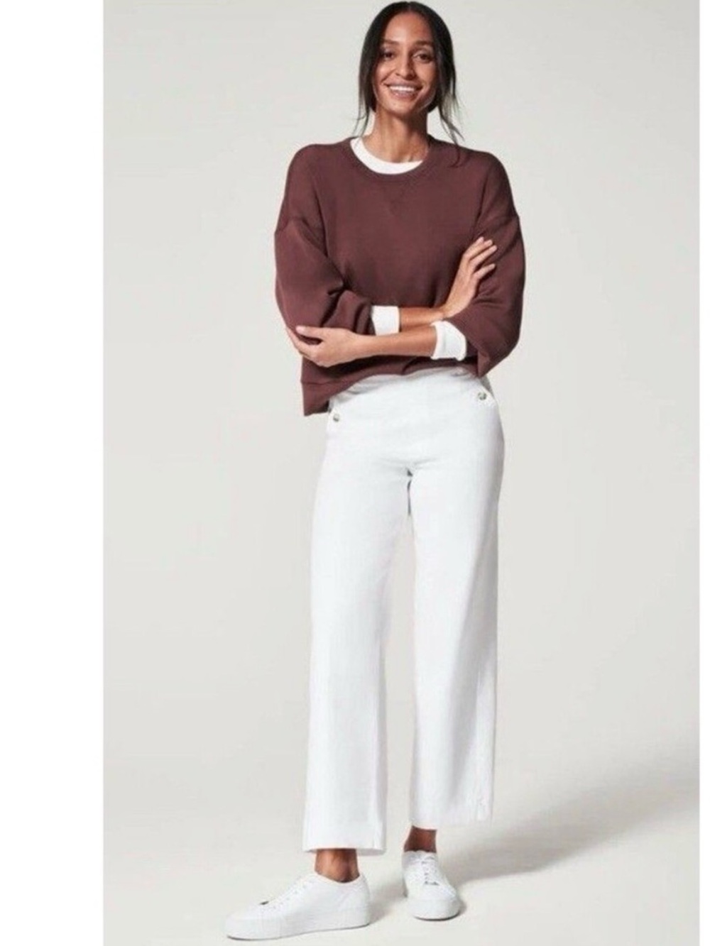 SPANX Stretch Twill Cropped Wide Leg Pant Classic White M